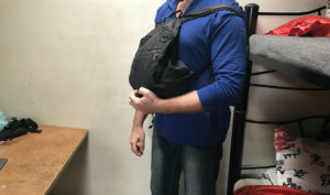 This method of carrying your back will help minimize the risk of having your stuff stolen. No it's not a baby bag! 